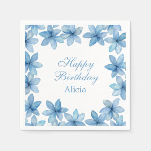 Servilleta De Papel Elegante acuarela Azul Flor Cualquier cumpleaños d