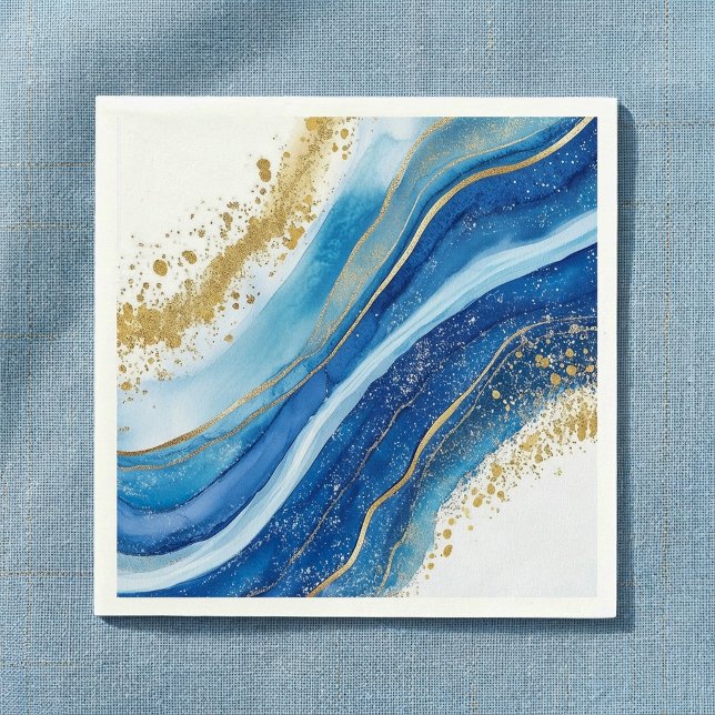 Servilleta De Papel Elegante acuarela azul y dorada (Elegant Blue and Gold Watercolor Napkins.)