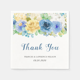 Servilleta De Papel Elegante acuarela Blue Yellow Rose Garden Wedding