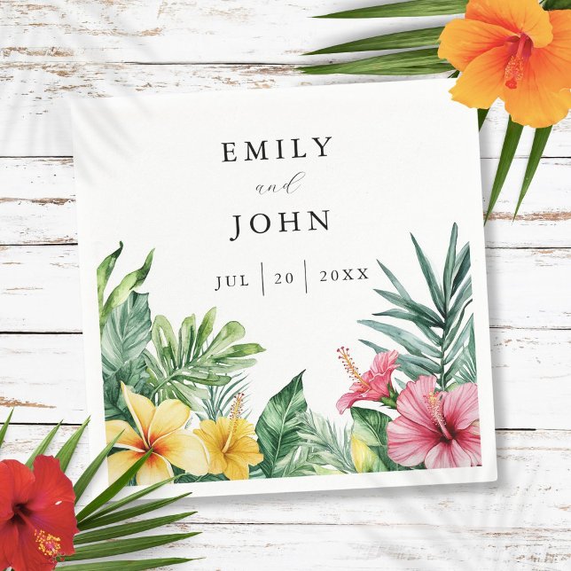 Servilleta De Papel Elegante acuarela Boda de flores tropicales (Elegant Watercolor Tropical Flowers Wedding Napkins)