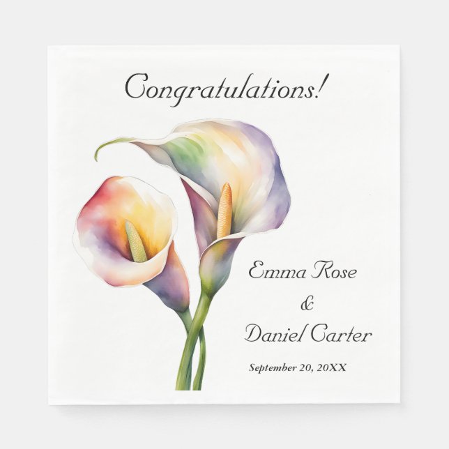 Servilleta De Papel Elegante acuarela Calla Lilies Romántico Floral (Anverso)