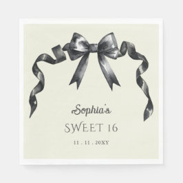 Servilleta De Papel Elegante acuarela Coquette Black Bow Sweet 16