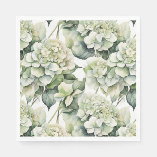 Servilleta De Papel Elegante acuarela de color verde blanco hidráneas