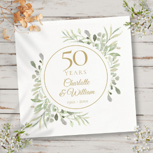 Servilleta De Papel Elegante acuarela de vegetación de aniversario de