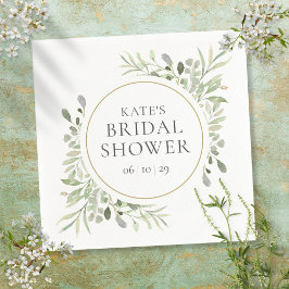 Servilleta De Papel Elegante acuarela dorada verde ducha de novia