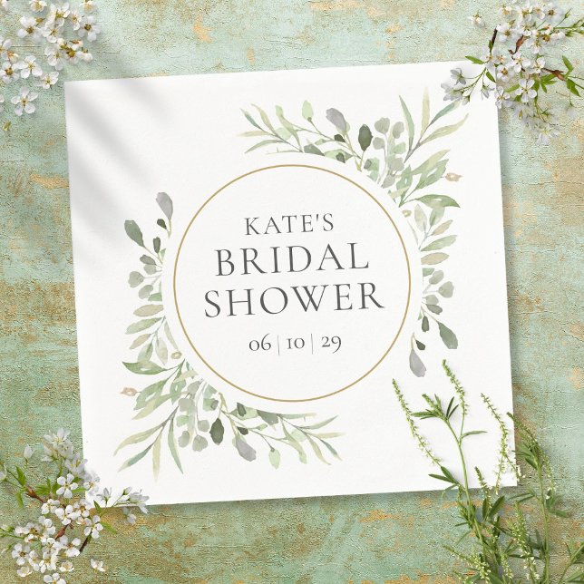 Servilleta De Papel Elegante acuarela dorada verde ducha de novia (Subido por el creador)