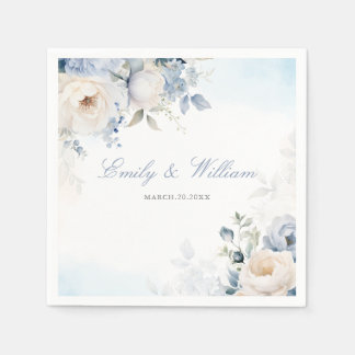 Servilleta De Papel Elegante acuarela Dusty Blue Floral Boda