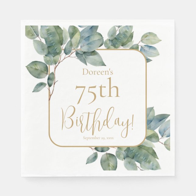 Servilleta De Papel Elegante acuarela eucalipto cumpleaños botánico (Anverso)