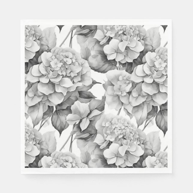 Servilleta De Papel Elegante acuarela floral gris y blanco (Anverso)