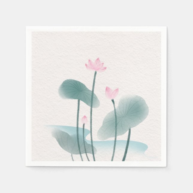 Servilleta De Papel Elegante acuarela Floral Pintura Lotus Flores (Anverso)