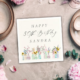 Servilleta De Papel Elegante acuarela Florals Feliz cumpleaños número