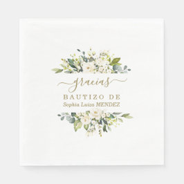 Servilleta De Papel Elegante acuarela Flores blancas Bautizo español