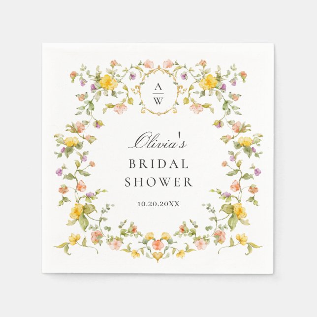 Servilleta De Papel Elegante acuarela Flores salvajes ducha de novia (Anverso)
