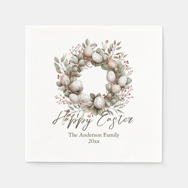 Servilleta De Papel Elegante acuarela Garland Eggs Pascua (Anverso)