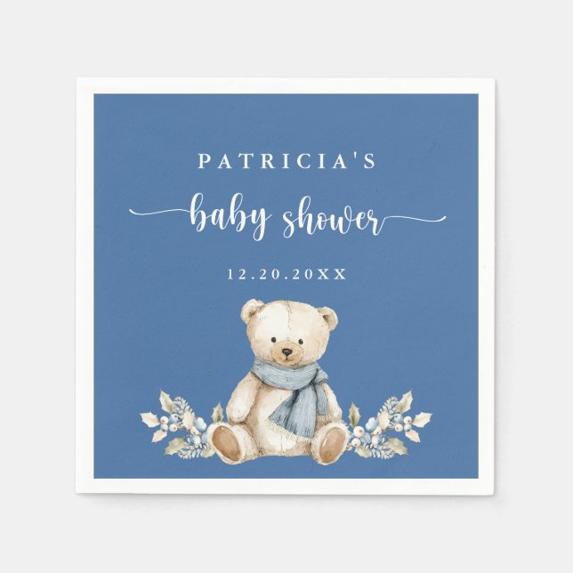 Servilleta De Papel Elegante acuarela invierno Teddy Bear Baby Shower (Anverso)