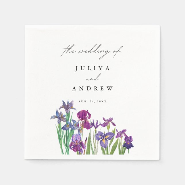 Servilleta De Papel Elegante acuarela Iris floral boda (Anverso)