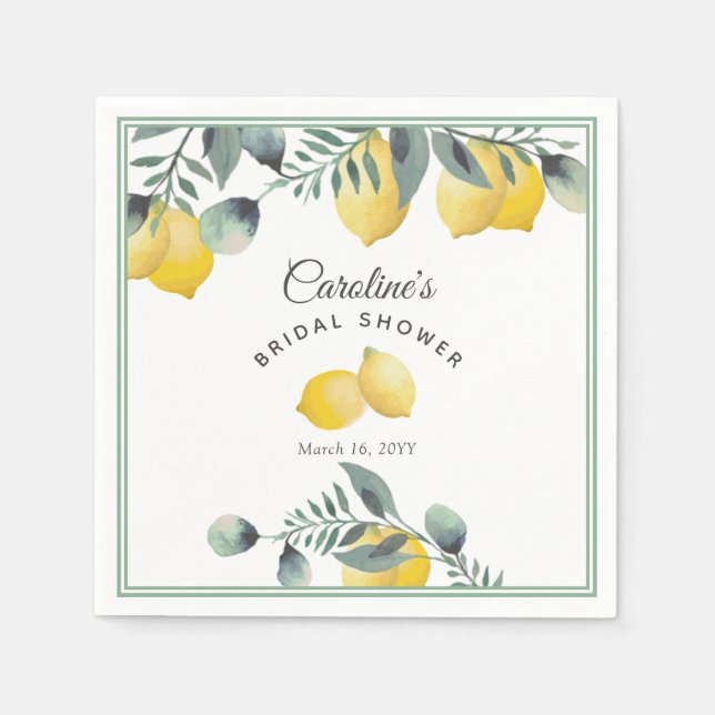 Servilleta De Papel Elegante acuarela Lemons & Greenery Bridal Shower (Anverso)