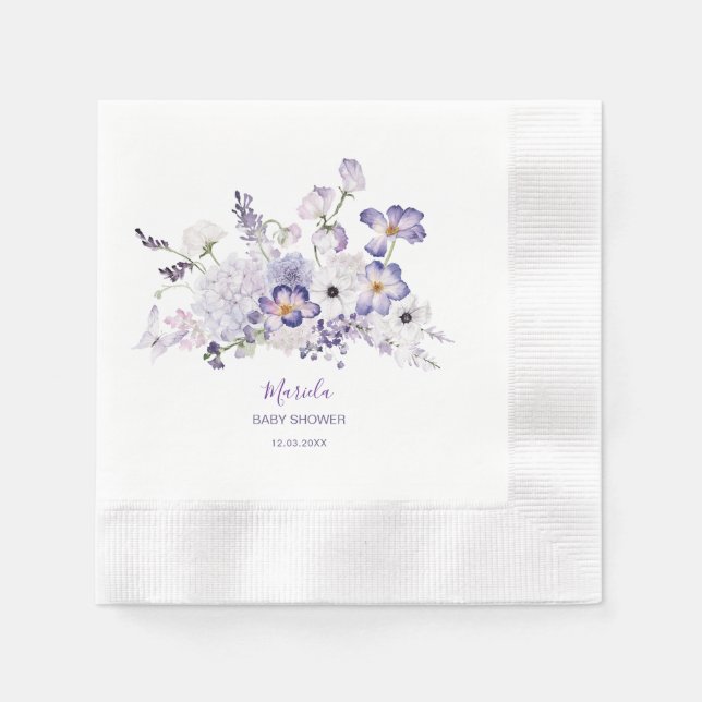 Servilleta De Papel Elegante acuarela Lilac flor ducha bebé (Anverso)