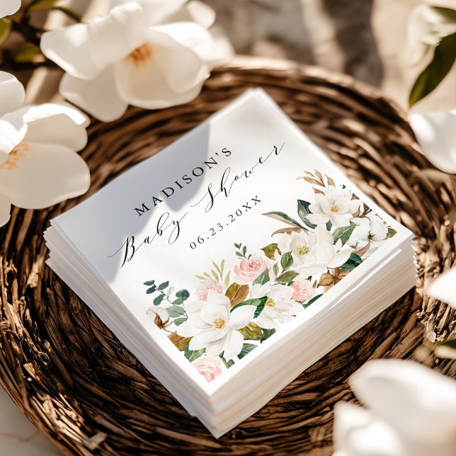 Servilleta De Papel Elegante acuarela Magnolias Baby Shower (Subido por el creador)