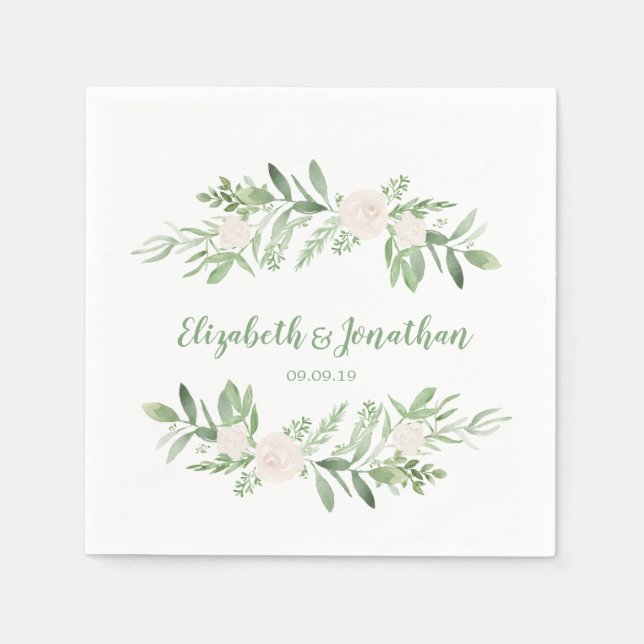 Servilleta De Papel Elegante acuarela marfil Rosa Boda (Anverso)