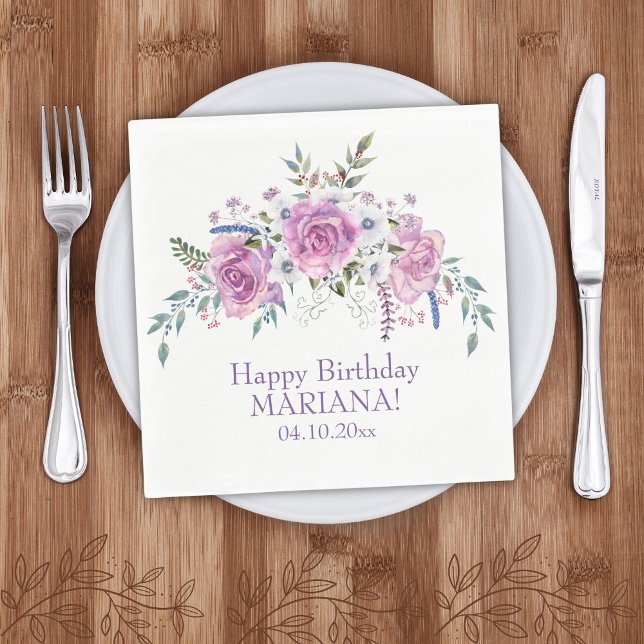 Servilleta De Papel Elegante acuarela Morado Floral Fiesta de Cumpleañ (Subido por el creador)