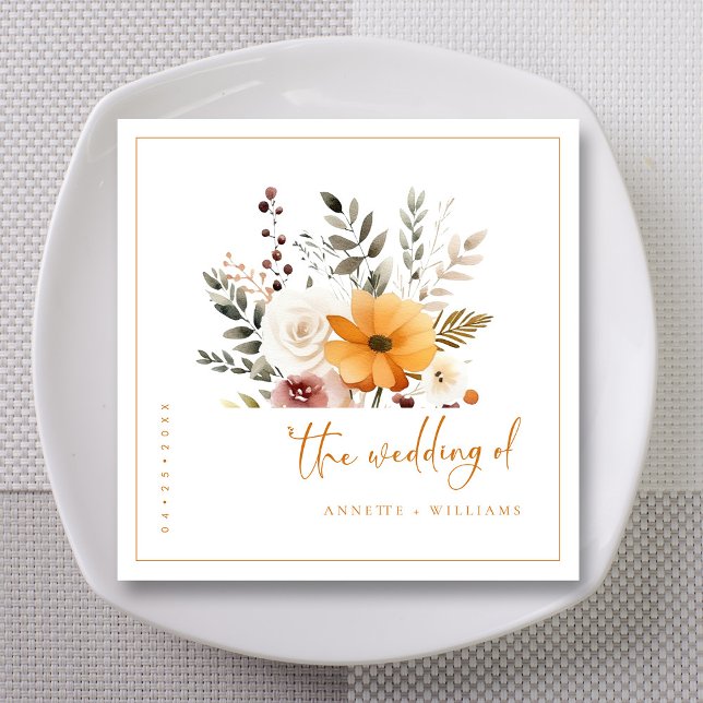 Servilleta De Papel Elegante acuarela Napkins de Boda Caída (Personali (Elegant Watercolor Fall Bouquets Script Wedding  Napkins)