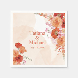 Servilleta De Papel elegante acuarela naranja flores boda elegante