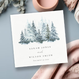 Servilleta De Papel Elegante acuarela Nieve Boda de pino de invierno