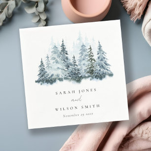 Servilleta De Papel Elegante acuarela Nieve Boda de pino de invierno