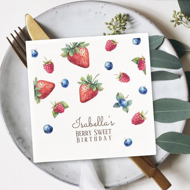 Servilleta De Papel Elegante acuarela Niña Berry Primer cumpleaños (Subido por el creador)