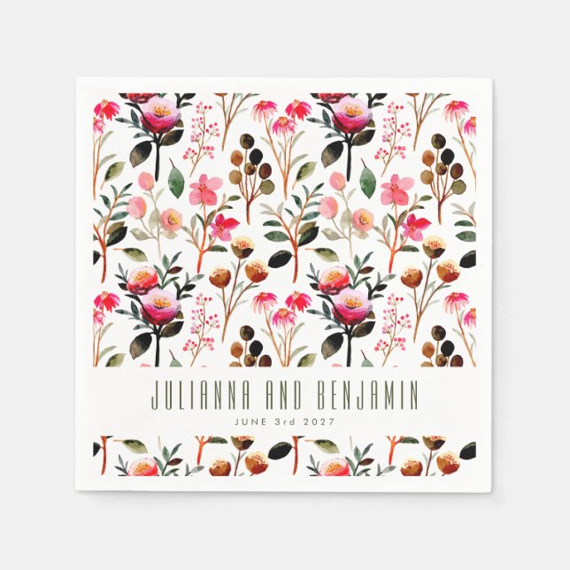 Servilleta De Papel Elegante acuarela Pink Greenery Custom Wedding (Anverso)