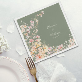 Servilleta De Papel Elegante acuarela Sage Green Wildflowers Boda
