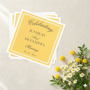 Servilleta De Papel Elegante Amarillo Soleado Bodas Nombres en Guión N