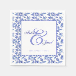 Servilleta De Papel Elegante Ampersor Floral Azul e Invitación a la bo