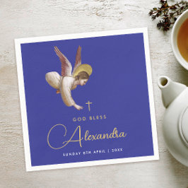 Servilleta De Papel Elegante Ángel Azul Bendición Bautismo Caligrafía