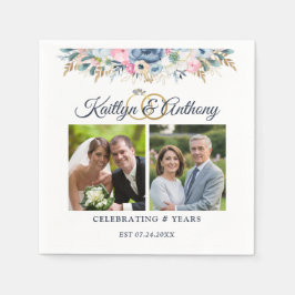 Servilleta De Papel Elegante Aniversario Acuarela Floral 2 Fotos