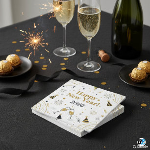 Servilleta De Papel Elegante Año Nuevo dorado y negro, personalizable