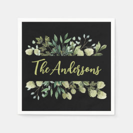 Servilleta De Papel Elegante apellido de hojas botánicas ramas negro