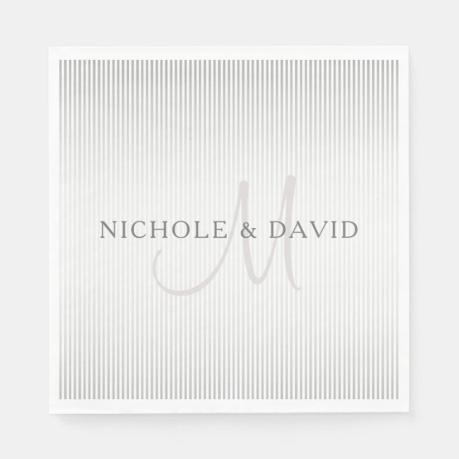 Servilleta De Papel Elegante apellido Monograma y delgadas franjas gri (Anverso)