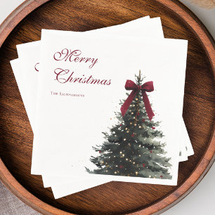 Servilleta De Papel Elegante árbol de acuarela rojo verde Feliz Navida
