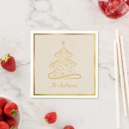 Servilleta De Papel Elegante árbol de Navidad dorado beige hueso paste