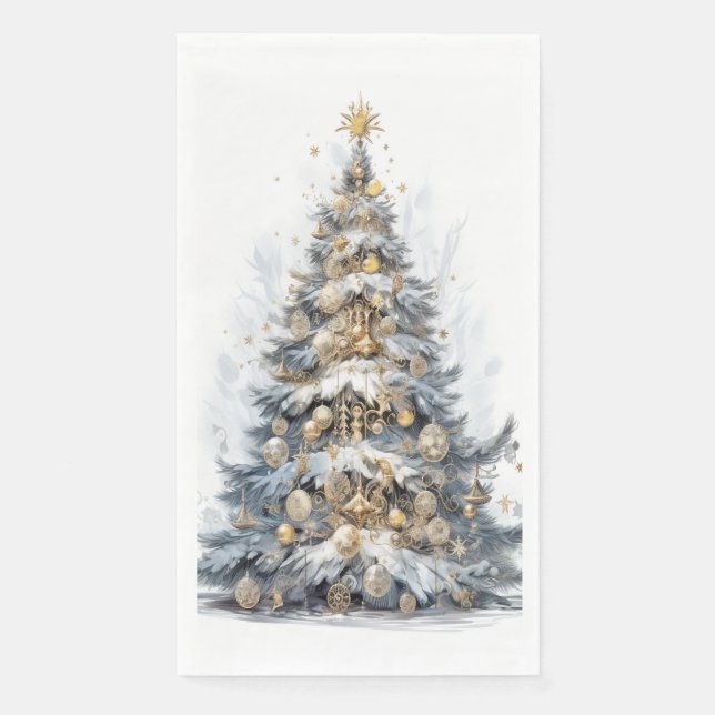 Servilleta De Papel Elegante árbol de Navidad Ornamentos de oro Nieve (Anverso)