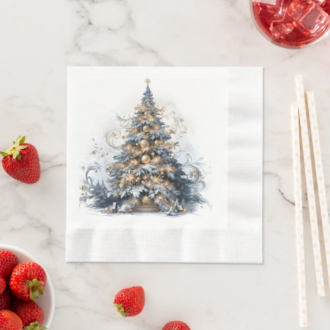 Servilleta De Papel Elegante árbol de Navidad Ornamentos de oro Nieve (In situ)