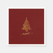 Elegante árbol de Navidad rojo oscuro y dorado Noe