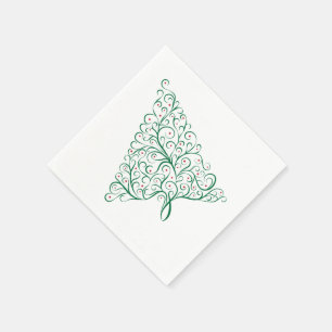 Servilleta De Papel Elegante árbol de Navidad rojo y verde caligrafía