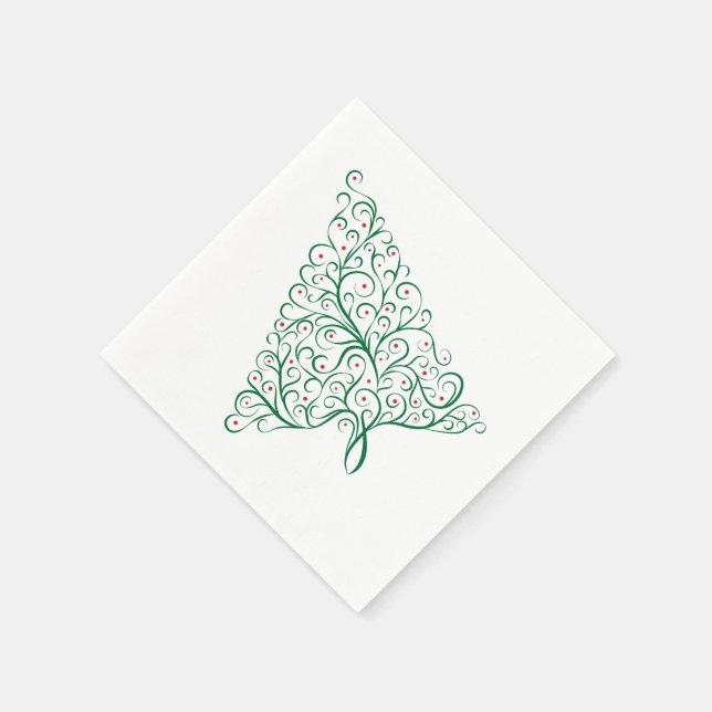 Servilleta De Papel Elegante árbol de Navidad rojo y verde caligrafía (Borde)