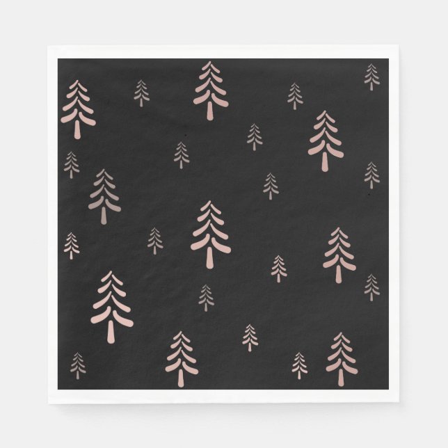 Servilleta De Papel Elegante árbol de Navidad rosa negro y negro (Anverso)