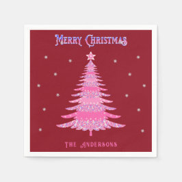Servilleta De Papel Elegante Árbol de Navidad Rosa Nombre personalizad