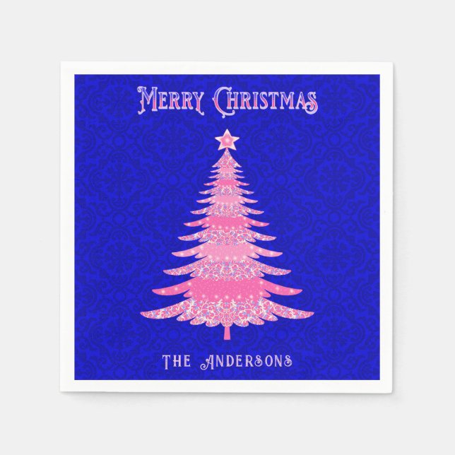 Servilleta De Papel Elegante árbol de navidad rosado personalizado cop (Anverso)