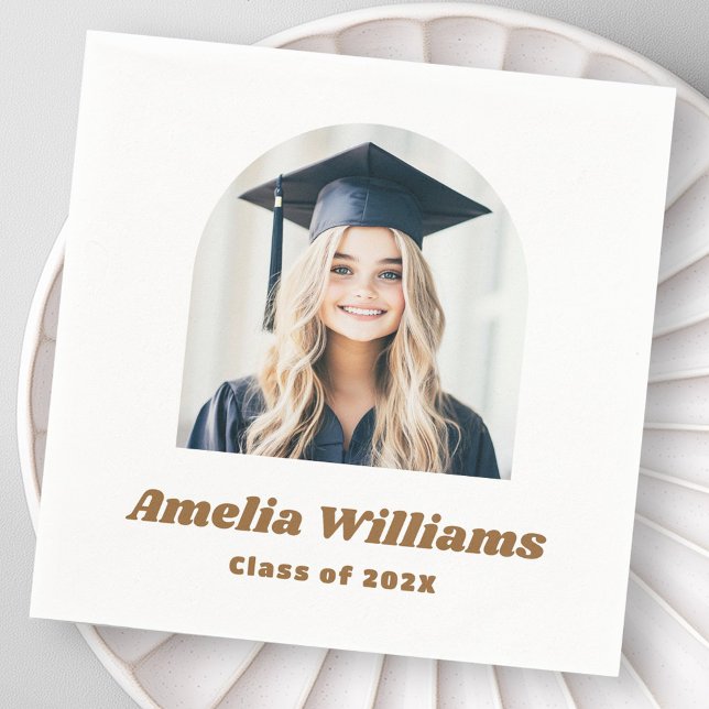 Servilleta De Papel Elegante archipiélago foto retro clase blanca (Elegant arch graduate photo retro name class white napkins)